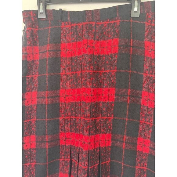 JS Scherrer Vintage Womens Pencil Skirt Size Large Black Red Plaid Wool Paris - Picture 11 of 14